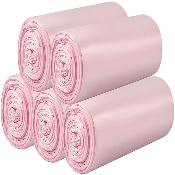 LAMIRO 5 Rolls Small Trash Bags - 100 Counts Durable 4 Gallon Small Garbage Bags for Home Office Kitchen Bathroom Bedroom Trash Can Liners (Pink)