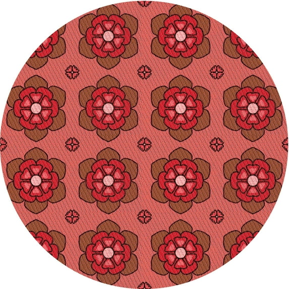 Ahgly Company Machine Washable Indoor Round Transitional Grapefruit Red Area Rugs, 5' Round