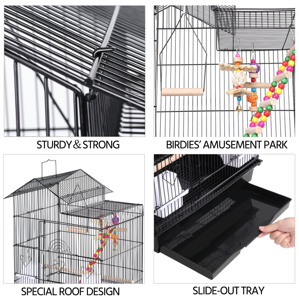 Alden Design 39" Metal Large Roof Top Parrot Cage, Black