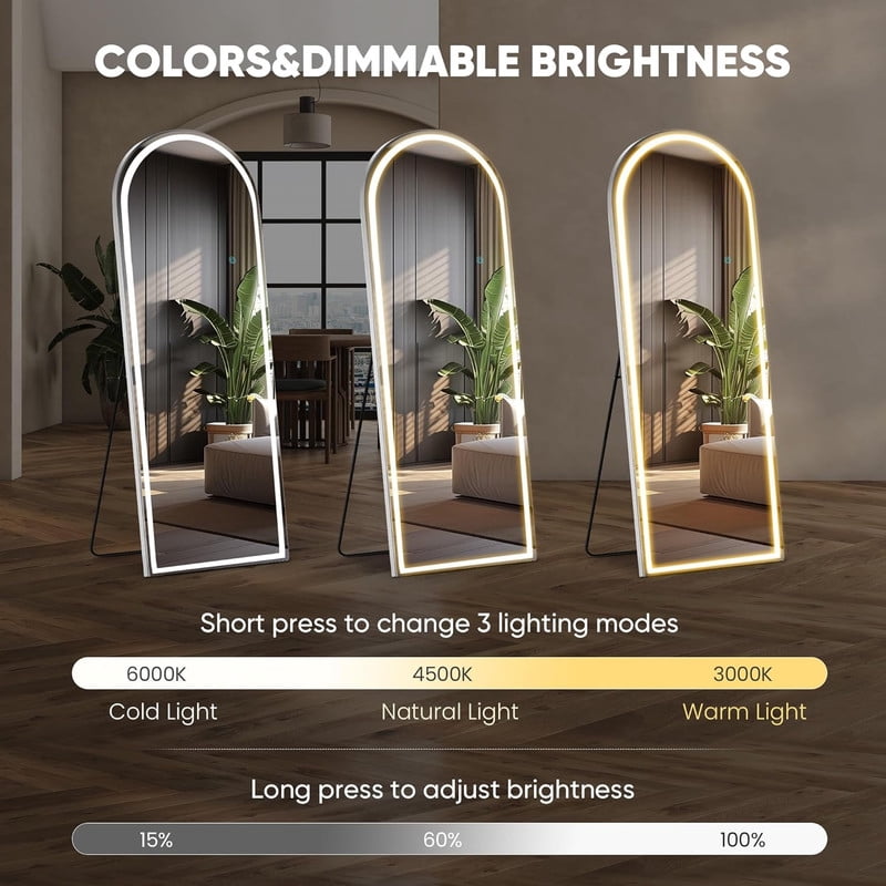 GRAHMCY 71"x 30" LED Arched Full Length Mirror Standing Floor Mirror,White