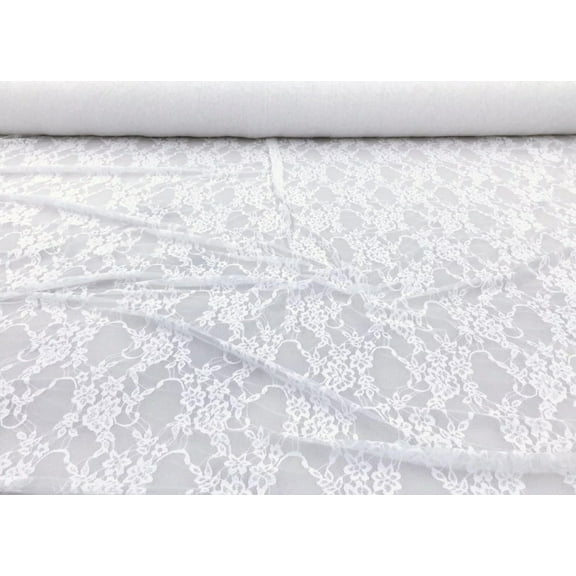 Embroidered Stretch Lace Apparel Fabric Sheer Metallic Floral Ivory DD403