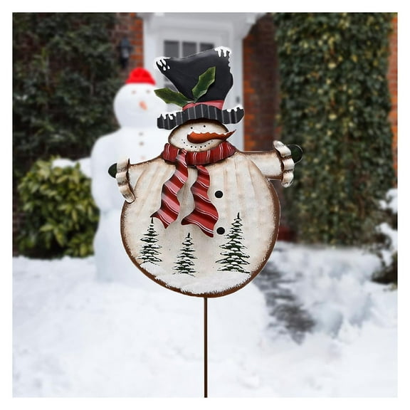 Christmas Snowman Yard Sign Metal Xmas Garden Stakes Decorative Snowmen Winter Holiday Decor for Lawn Patio Pathway Outdoor Decoration Party Supplies (A)
