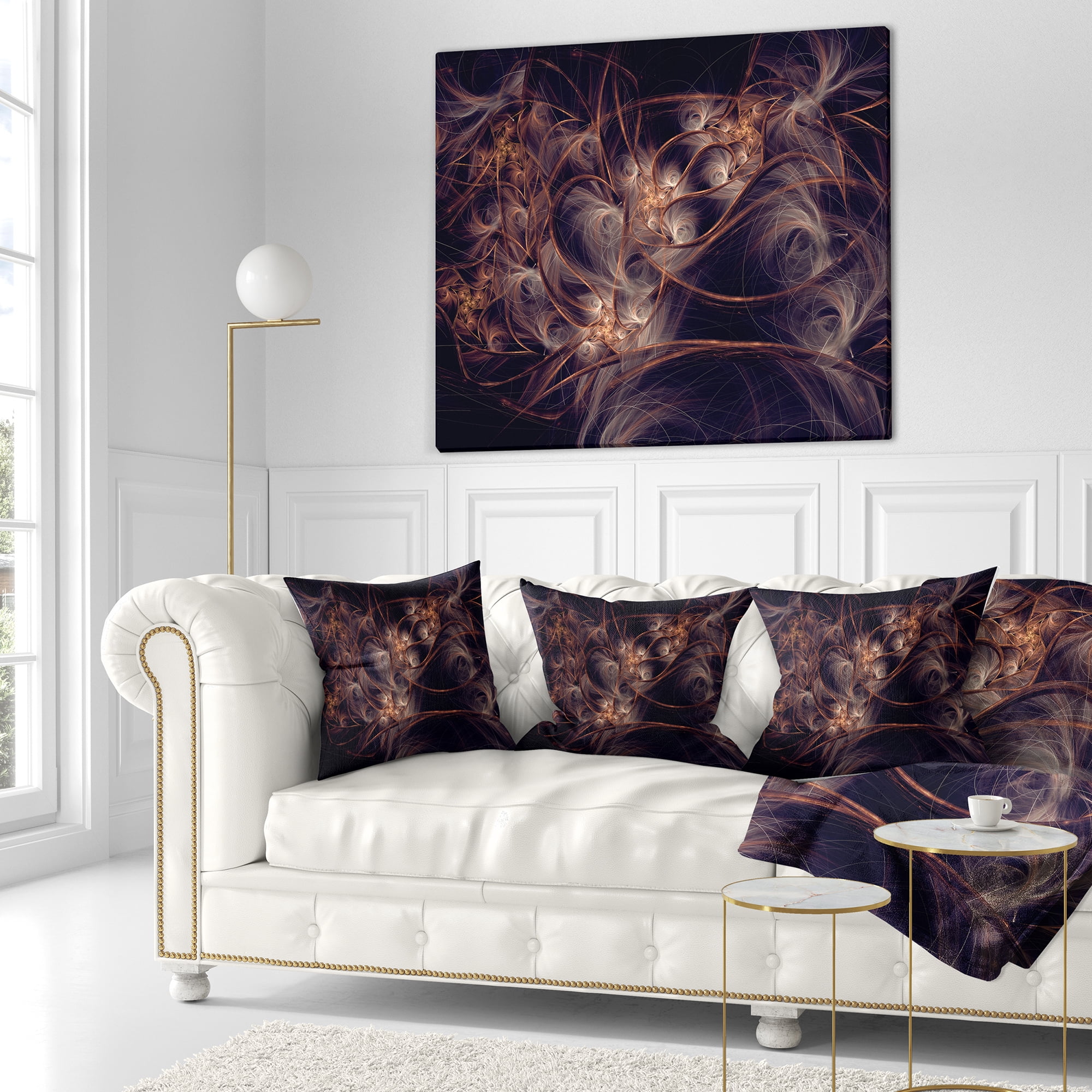 Designart Dark Golden Digital Art Fractal Flower - Floral Throw Pillow - 18x18