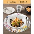 thumbnail image 3 of 15 Inch Round Placemats Set of 4, Grey Easter Non Slip Heat Insulation PP Table Mats, Spring Watercolor Tulip Flower Plant Wood Grain Washable Place Mats for Kitchen Dining Party Table Decor, 3 of 7