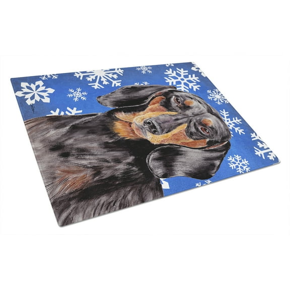 Carolines Treasures SC9363LCB Dachshund Winter Snowflakes Holiday Glass Cutting Board Large, 12H x 16W, multicolor
