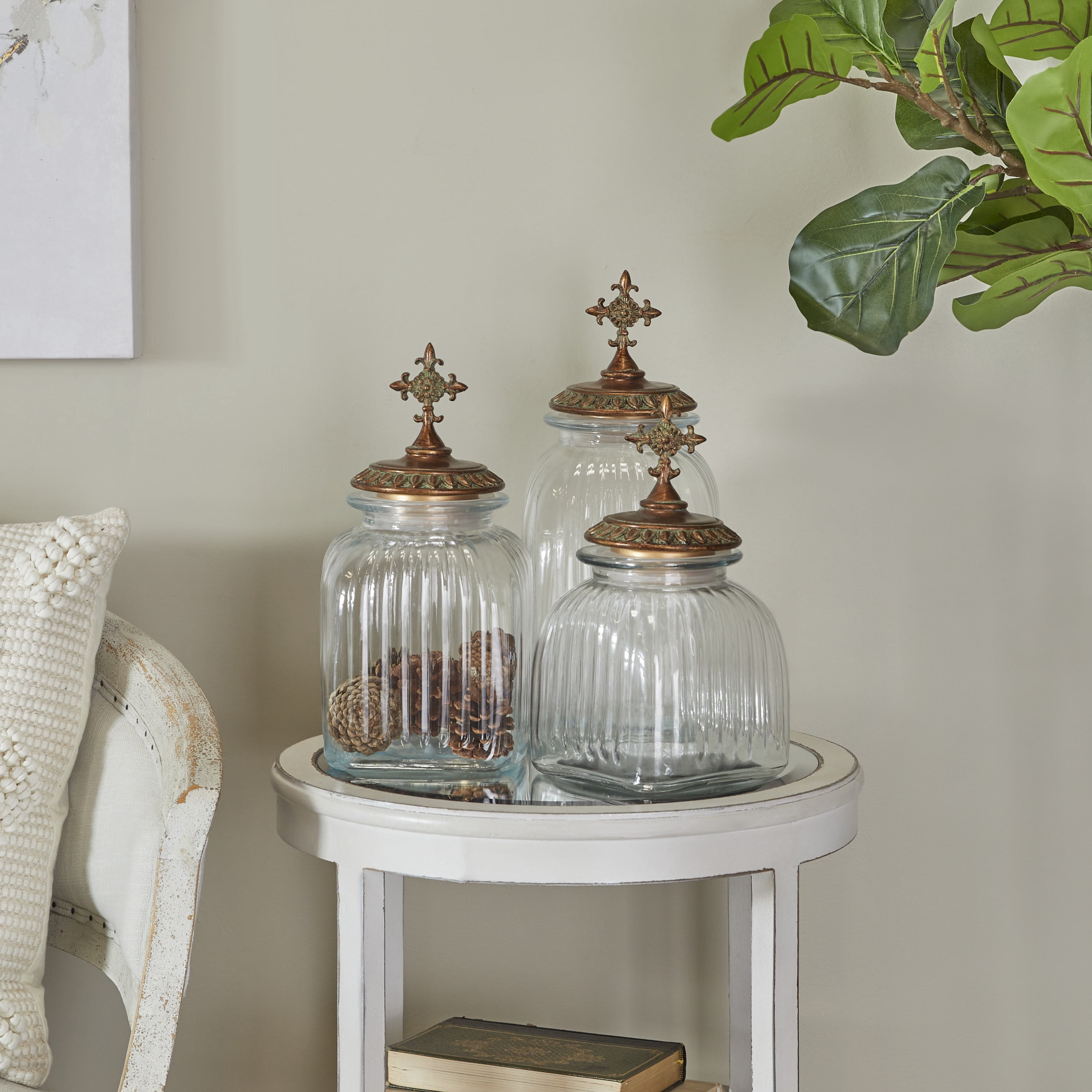 DecMode 15", 13", 11"H Clear Glass Decorative Jars, 3-Pieces