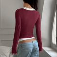 thumbnail image 5 of Lumistal Women's Long Sleeve Shirts Low Cut Slim Fit T Shirts Y2K Going Out Tops for Women Cropped Top Basic T-Shirt Tee Streetwear Daily Wear Wine M, 5 of 7