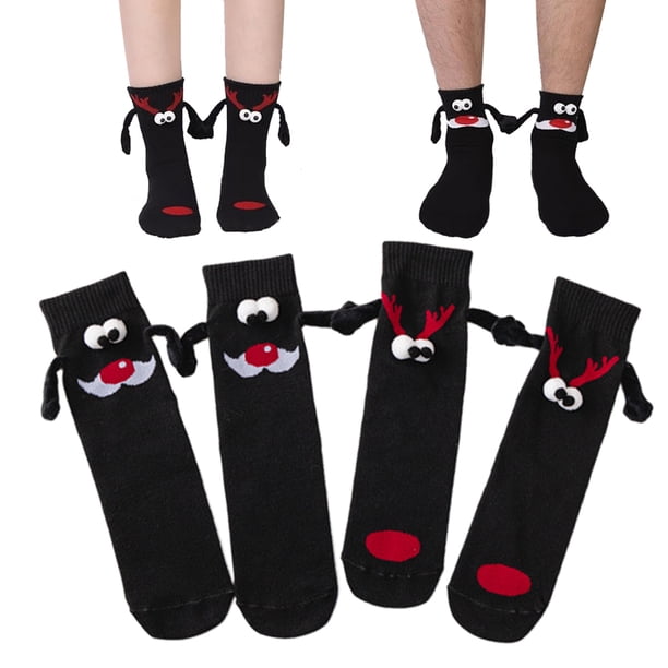 2 pares de calcetines navideños con forma de mano, calcetines magnéticos, unisex, divertidos, calcetines con forma de mano, calcetines navideños bonitos y novedosos, calcetines de regalo