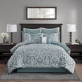 thumbnail image 6 of Cotton Bedding Set 8 Piece Jacquard Comforter Set Aqua/Silver Cal King,Bed In A Bag, 6 of 16