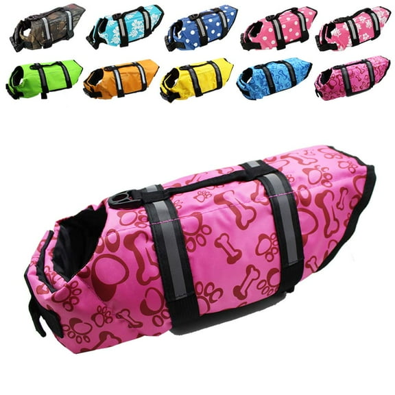 Dog Life Jacket Easy-Fit Adjustable Belt Pet Saver Swimming Safety Swimsuit Preserver with Reflective Stripes for Doggie