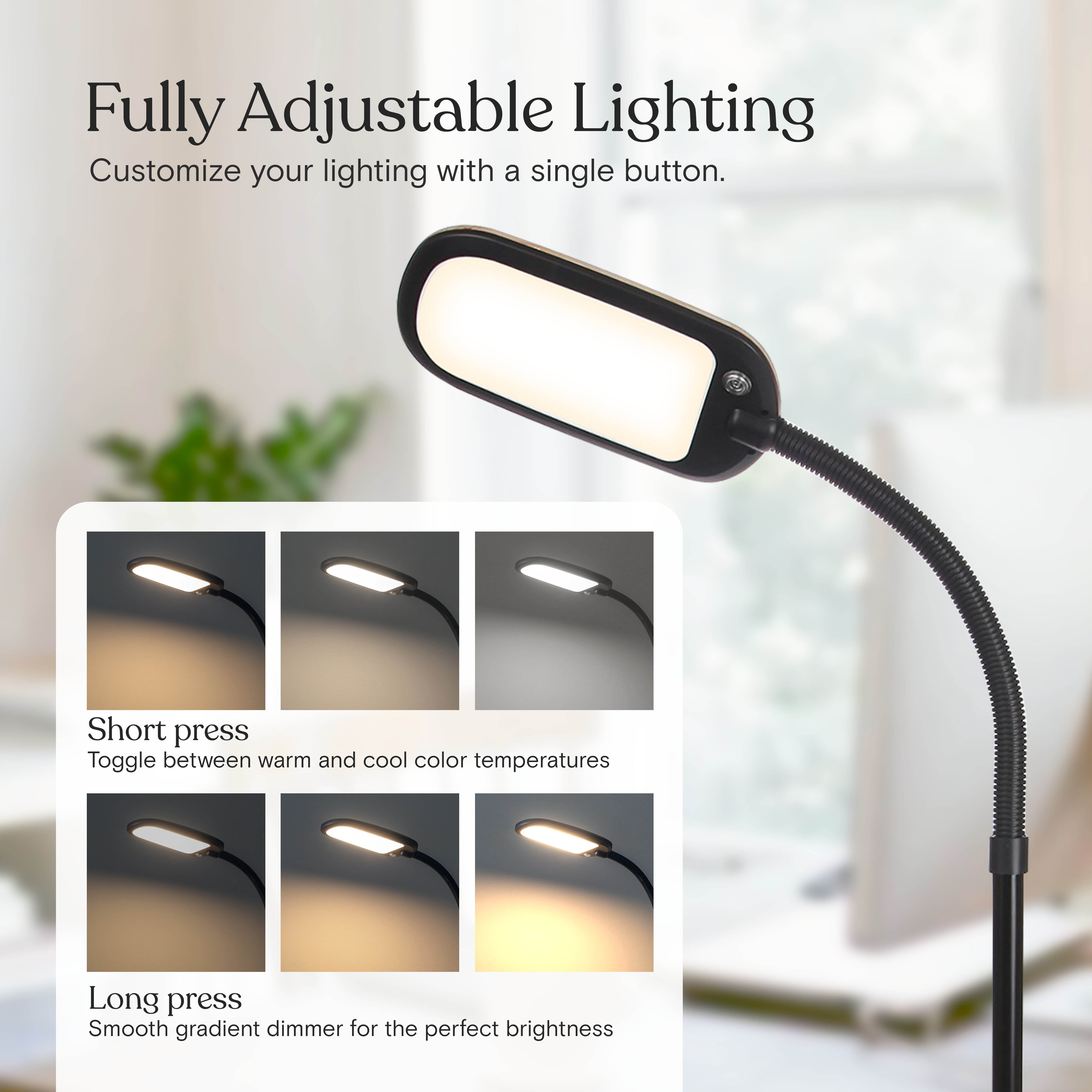 Brightech Litespan Slim LED Lamp, Modern Floor Reading Lamp Over Chair for Living Rooms & Offices, Tall Lamp with Adjustable Gooseneck, Crafts Work Light, Dimmable Standing Lamp for Bedroom - Wood