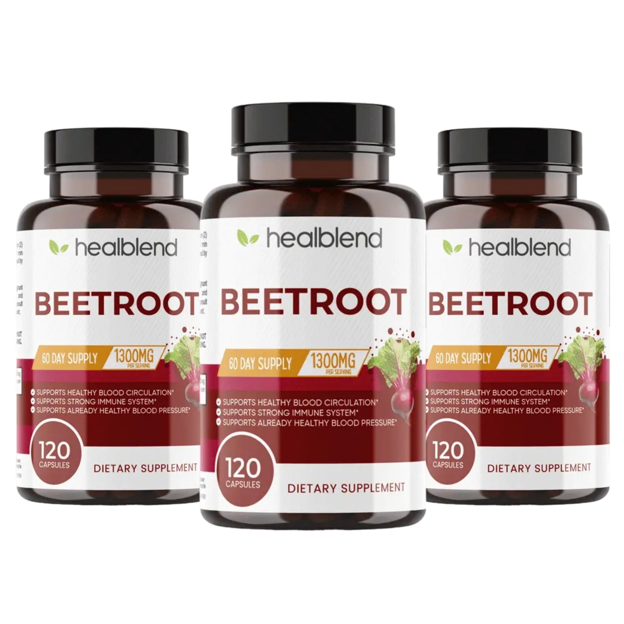 Healbend Organic Beet Root Capsules 1300mg - Nitric Oxide Booster Beets Support Healthy Blood Pressure, Heart Health, Circulation Superfood - 3-Pack
