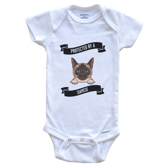 Protected By A Siamese Cat Cute Kitten Baby Bodysuit, 0-3 Months White