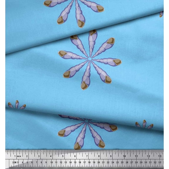 Soimoi Blue Cotton Voile Fabric Shells Ocean Printed Fabric 1 Yard 42 Inch Wide