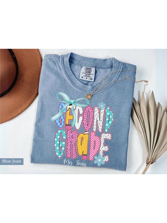 Second Grade Teacher Coquette Bow Back School T-Shirt All Size S-3XL