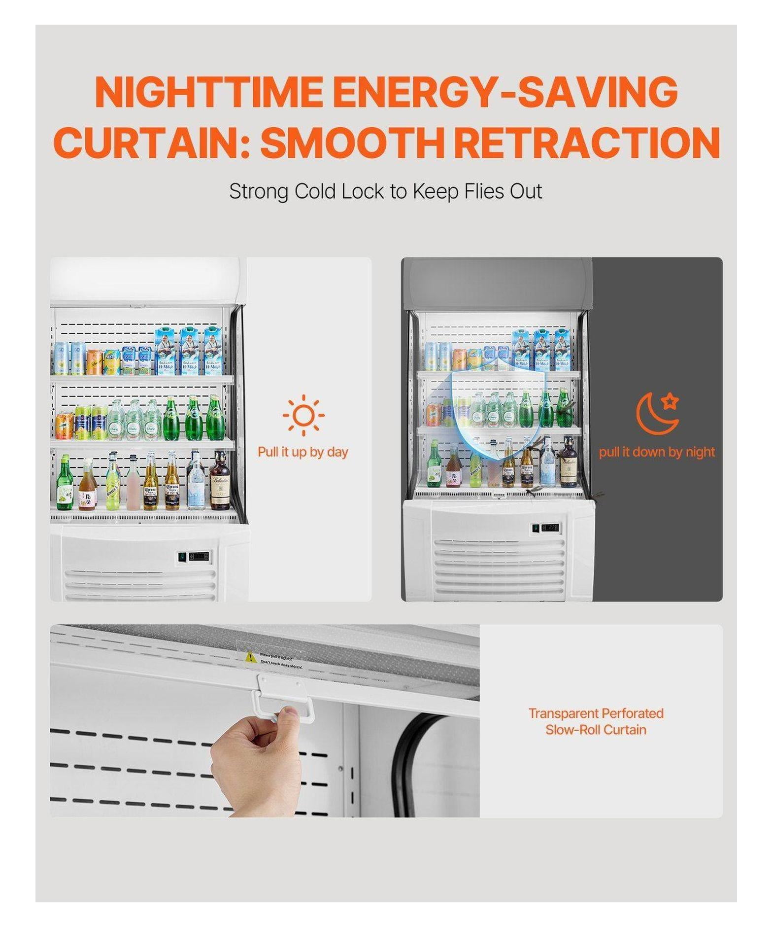 Open Air Merchandiser Cooler, 12.7 cu.ft 2-Tier Display Refrigerator with Air Curtain - Stainless Steel Commercial Refrigerator for Convenience Stores & Restaurants