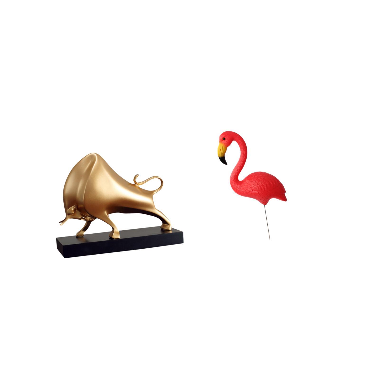 CoudarTitie Bull Sculpture Home Decor Tabletop Crafts Ox Abstract Statue Cattle Figurine Desk Living Room Bedroom Entrance Bird Figurine Yard Art Ornament Fairy Garden Accessories Flamingo