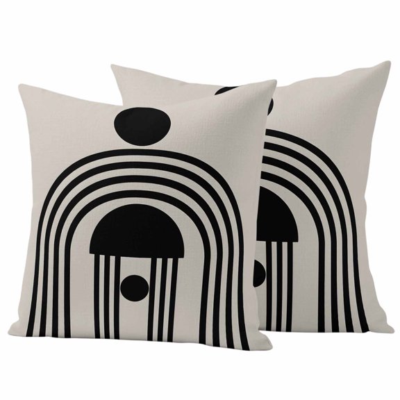 Boho Striped Outdoor Waterproof Pillow Covers, Modern Abstract Middle Century Geometric Decorative Square Throw Pillowcase Sofa Cushion Sham for Patio/Couch/Chair, 20"x20" 2 Pack