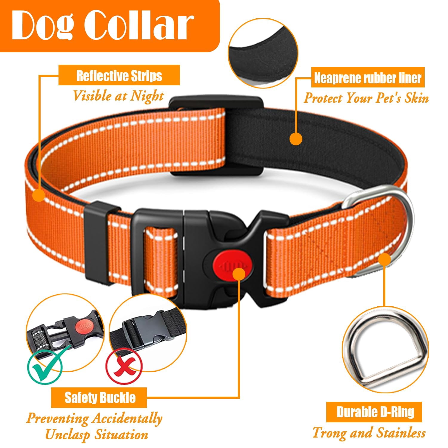 Small Orange No Pull Dog Harness and Accessory Set for Walking and Hiking
