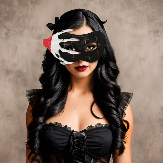 Máscara de de mano de esqueleto, media cara, novedosa, accesorio elegante, máscara de Halloween, disfraz para fiestas, cumpleaños, mujeres y
