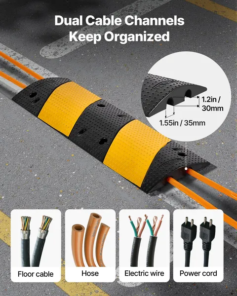 40 Inch Rubber Speed Bump 2 Pack Heavy Duty Traffic Hump 22000 lbs Axle Load Capacity Cable Protector Ramp with Expansion Screws for Asphalt Concrete Gravel Driveway Road