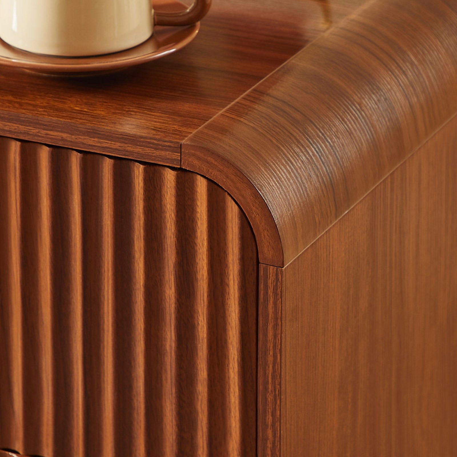 1PCS Modern Wavy Fluted-Design Nightstand Table with 2 Drawers, Curved Versatile Bedside Small Storage Cabinet