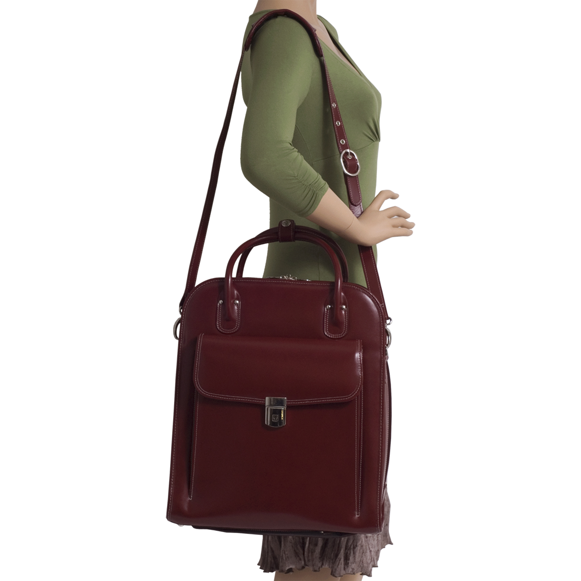 McKlein, W Series, LA GRANGE, Top Grain Cowhide Leather, 15" Leather Vertical Patented Detachable -Wheeled Ladies' Laptop Briefcase