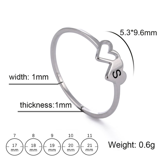 HIPEE Fashion Stainless Steel A-Z 26 Letters Rings Double Heart Hollow Women Ring For Women Charm Wedding Finger Jewelry Gift