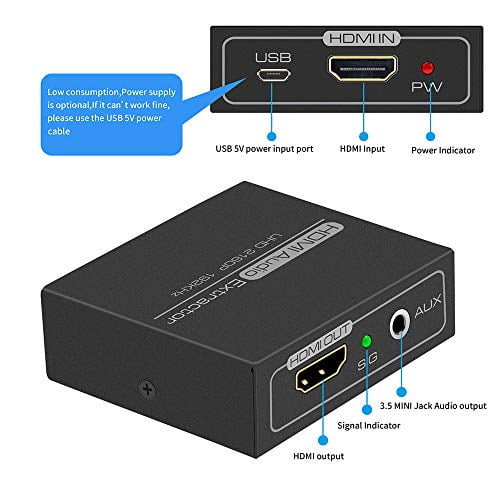 Digitaal onderpand Diploma HDMI Audio Extractor,4K HDMI to HDMI with Audio 3.5mm AUX Stereo and L/R  RCA Audio Out,HDMI Audio Converter Adapter Splitter Support 4K 1080P 3D  Compatable for PS3 Xbox Fire Stick. - Walmart.com