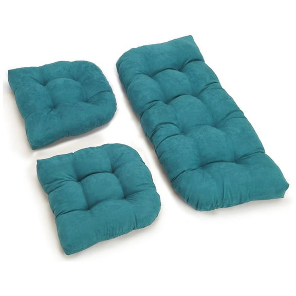 U-Shaped Microsuede Tufted Settee Cushion Set (Set of 3) - Aqua Blue