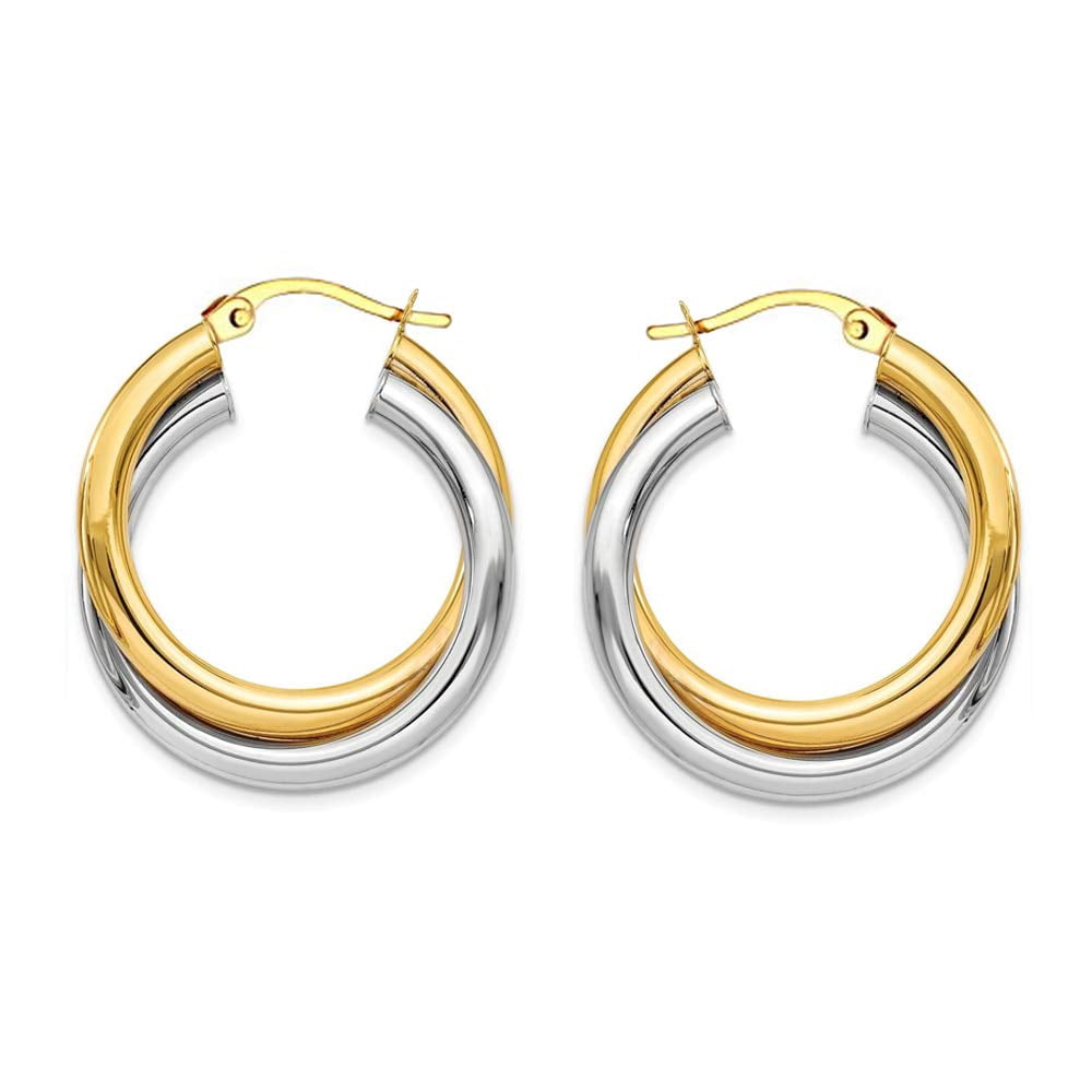 LeCalla 925 Sterling Silver Two Tone Click Top Intertwining Round Hoop Earrings for Women and Teen 28MM