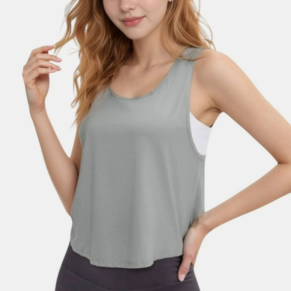 Women's Sleeveless Scoop Neck Cropped Tank Top for Workout and Casual Layering - Large, Gray