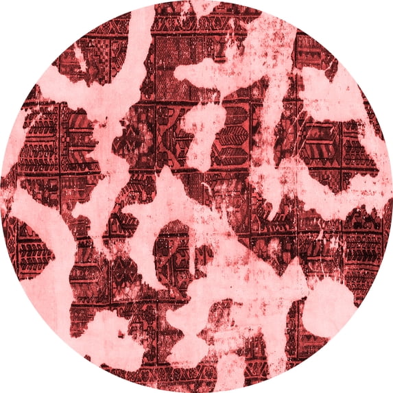 Ahgly Company Machine Washable Indoor Round Abstract Red Modern Area Rugs, 6' Round