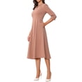 thumbnail image 4 of Vestido de trabajo para mujeres Inspire Chic, corte A, mangas 3/4, vestido midi elegante, color rosa y bronce, talla S, 4 of 6