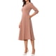 thumbnail image 4 of Vestido de trabajo para mujeres Inspire Chic, corte A, mangas 3/4, vestido midi elegante, color rosa y bronce, talla S, 4 of 6
