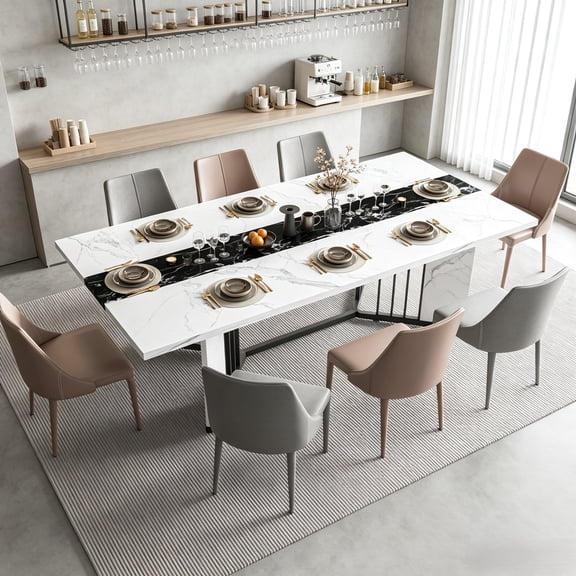 JassmiPkwy 71 '' Rectangular Faux Marble Wooden Dining Table for 8, Modern Large Tabletop, White