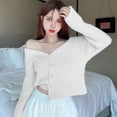 thumbnail image 2 of Knitted V-Neck Cardigan For Women Long Sleeves Short Style Sweater Solid Colour Pearl Buckle Plush Top Comfortable Autumn Winter, 2 of 5