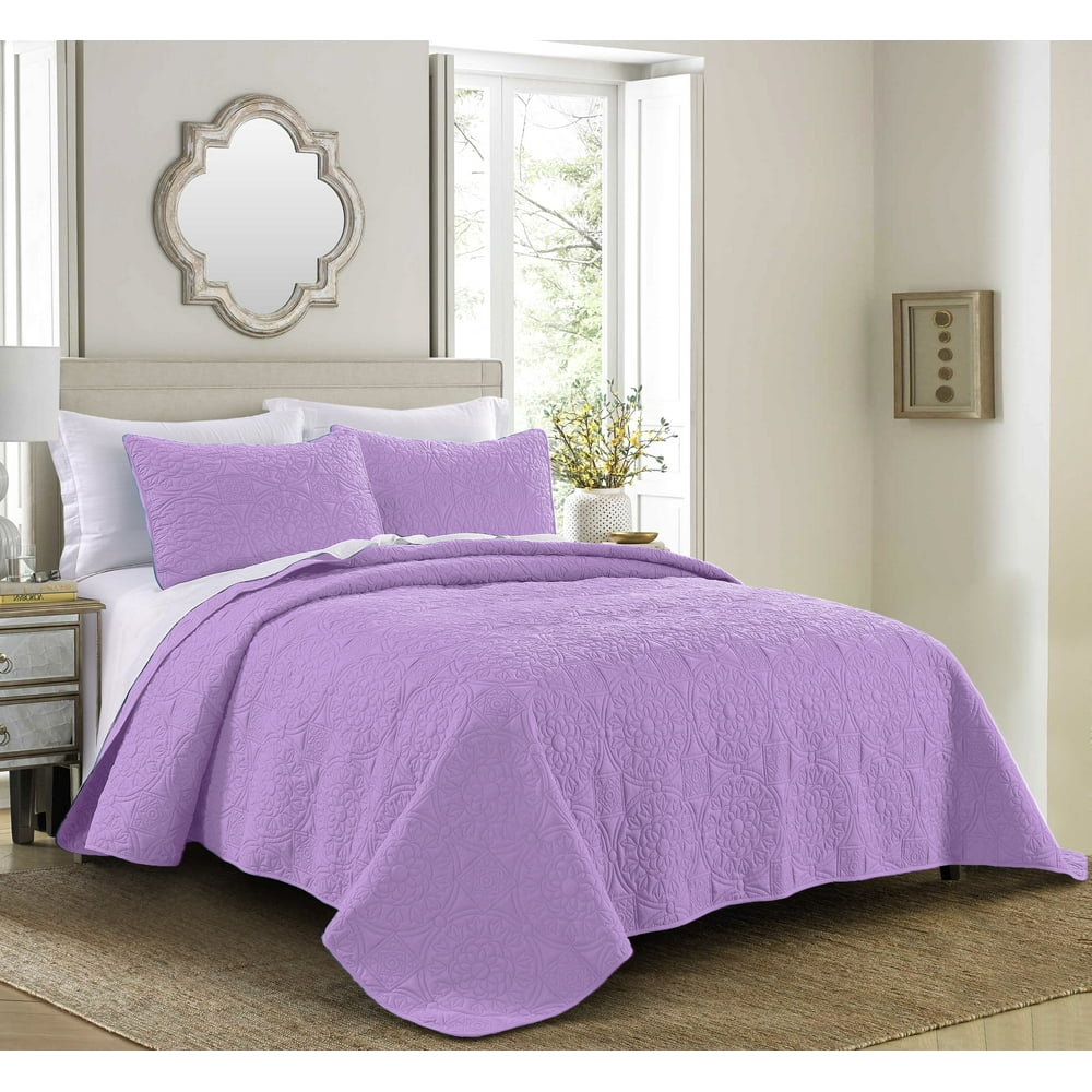 Quilt Set Full/Queen Size Lilac Oversized Bedspread Soft Microfiber