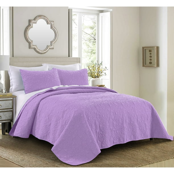 Quilt Set Full/Queen Size Lilac Oversized Bedspread Soft Microfiber