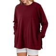 thumbnail image 1 of Women's Crew Neck Sweatshirt Loose Fit Oversized Pullover With Zippered Side Slits Long Sleeved Tops For Fall Fashion, 1 of 5