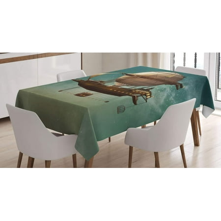 

Fantasy Tablecloth Surreal Sky Scenery with Steampunk Airship Fairy Sci Fi Stardust Space Image Rectangular Table Cover for Dining Room Kitchen Decor 60 X 84 Teal Brown