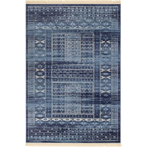 Unique Loom Sequoia District Rug Blue/Navy Blue 6' 1" x 9' Rectangle Geometric Southwestern Perfect For Living Room Bed Room Dining Room Office