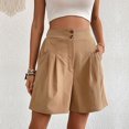 thumbnail image 4 of vigerkar Bermuda Shorts for Women Knee Length Casual Summer 2025 Trendy Elastic Wide Leg Short with Pockets Khaki, L, 4 of 9