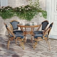 thumbnail image 3 of BizChair Indoor/Outdoor Commercial Bistro 31.5" Table, Navy and White PE Rattan, Glass Top with 4 Stack Chairs - Natural Frame, 3 of 10