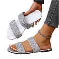 thumbnail image 5 of IEMIEMIEM Women's Glitter Rhinestone Flat Sandals 2026 Slip On Comfortable Open Toe Double Strap Summer Non Slip Slides Silver 7.5 Wide, 5 of 7