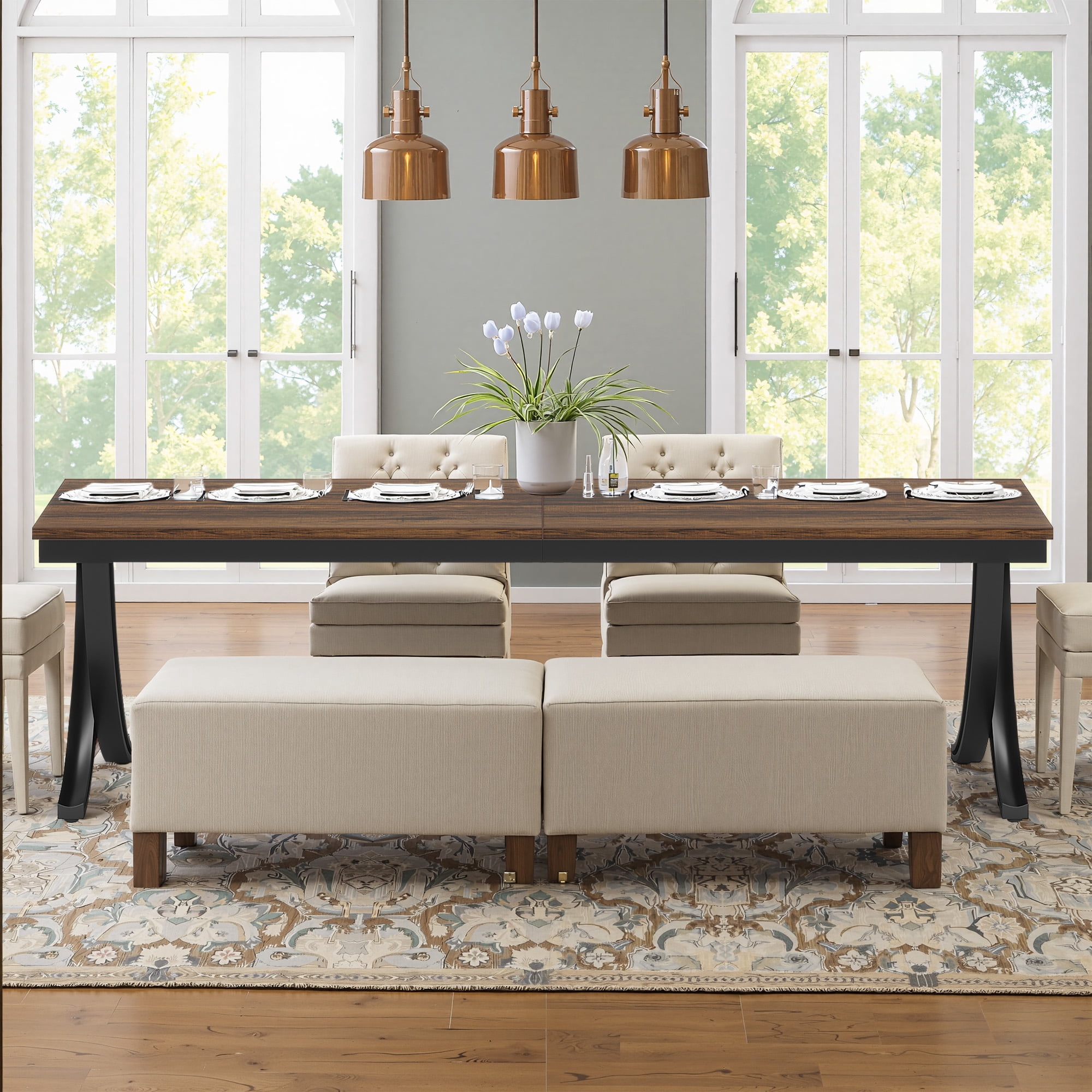 MAYEERTY 78" Rectangular Industrial Dining Table, 6-8 Seater, Heavy-Duty Metal Legs