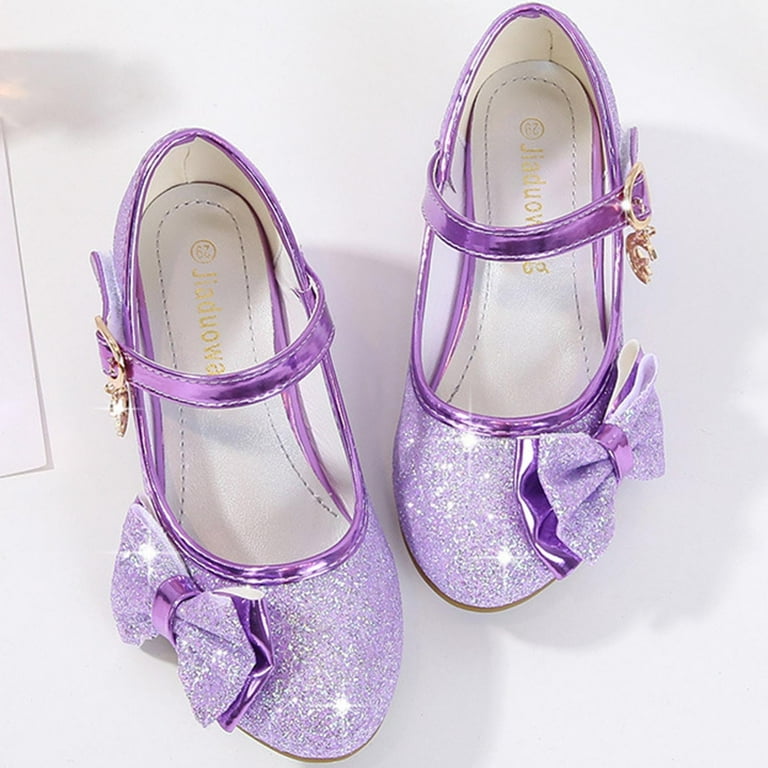 Fesfesfes Girls Sequined Toe Cap Shoes Princess Style High Heels for  Parties,Glitter Dress Shoes for School Performances,Cute Low Heel Sandals( Purple,13 Years) - Walmart.com