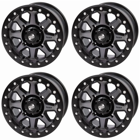 (4 pack) 4/156 Tusk Uinta Beadlock Wheel 14x7 4.0   3.0 Gunmetal/Black for Polaris Rzr Xp Turbo Eps 2016-2021
