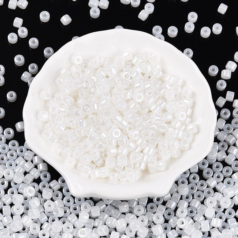 Glass Seed Beads Ceylon Round Hole Cylinder White 4x5.5mm Hole: 1.8mm about 2500pcs/pound