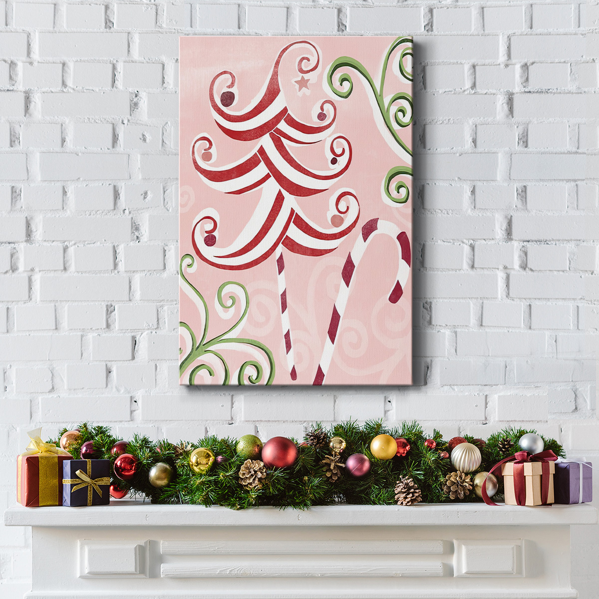 Candy Cane Holiday I- Gallery Wrapped Canvas